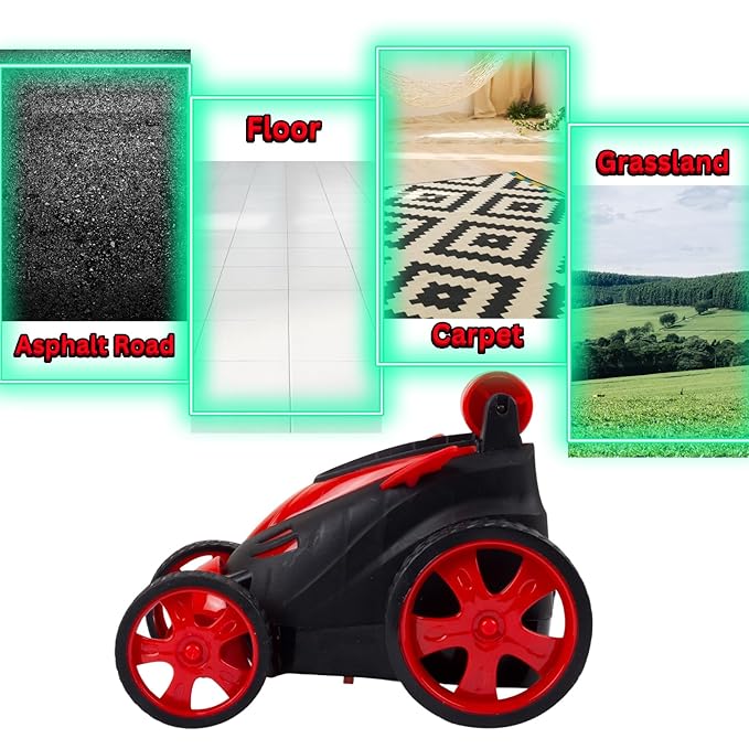 BuyZy Rechargeable 360° Rotating & Rolling Small Stunt Car Toy with USB Cable & Remote Controller | Red Color, Power Source: Lithium Battery in Car (Included) - Image 4