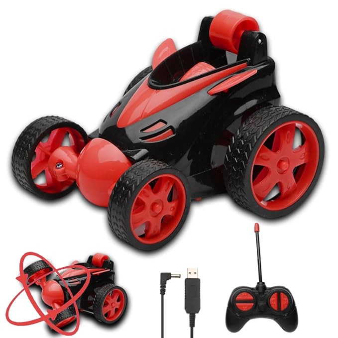 BuyZy Rechargeable 360° Rotating & Rolling Small Stunt Car Toy with USB Cable & Remote Controller | Red Color, Power Source: Lithium Battery in Car (Included) - Image 5